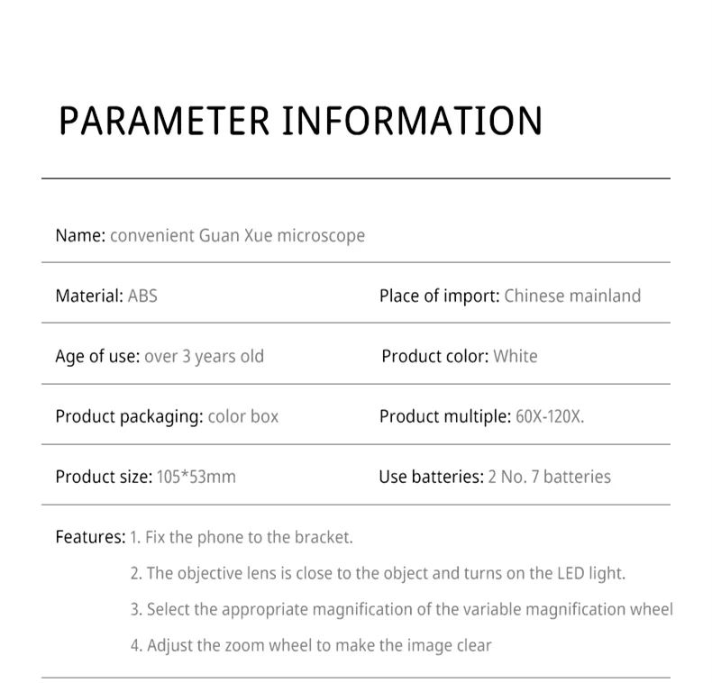 Mini Pocket Microscope Kit 60–120x