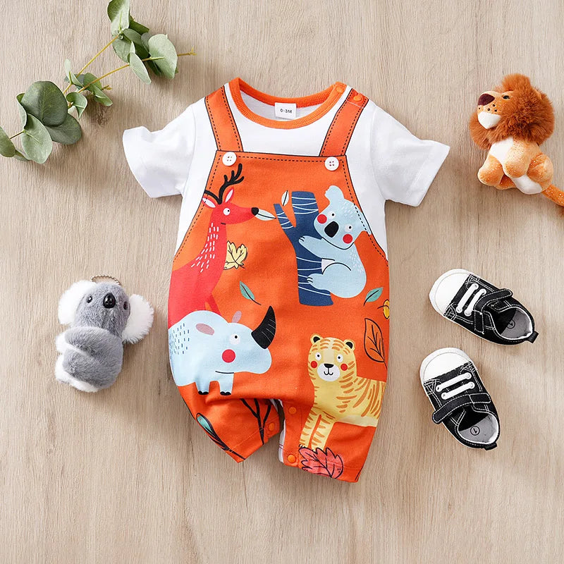 Baby Cartoon Animal Short Sleeve Jumpsuit