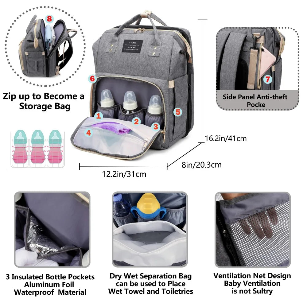 Lightweight Portable Mommy Bag with Folding Crib