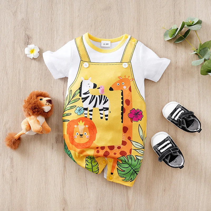 Baby Cartoon Animal Short Sleeve Jumpsuit