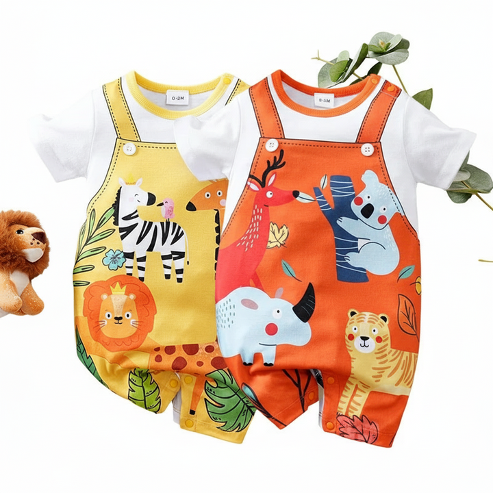 Baby Cartoon Animal Short Sleeve Jumpsuit