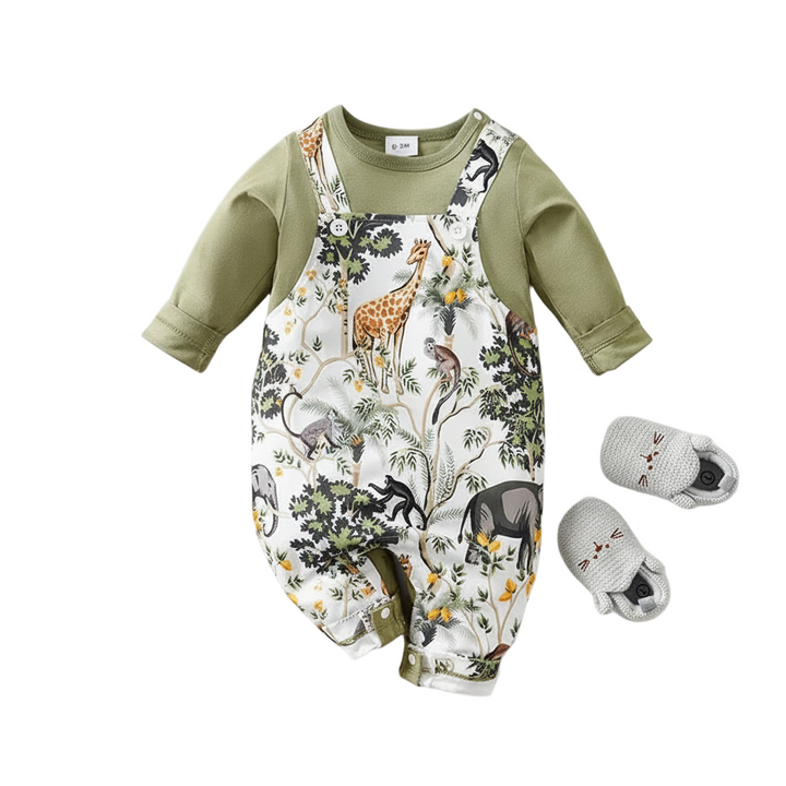 Newborn Forest Animal Print Long Sleeve Jumpsuit