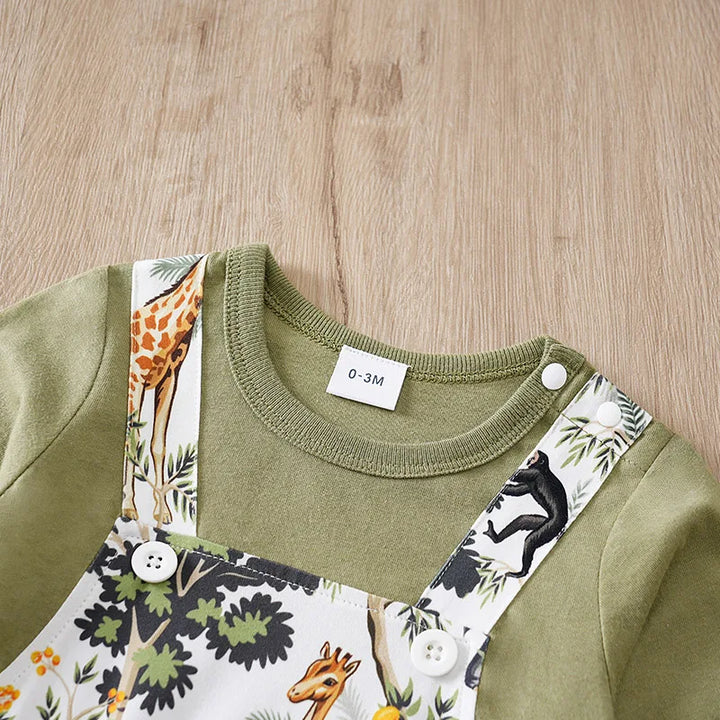 Newborn Forest Animal Print Long Sleeve Jumpsuit