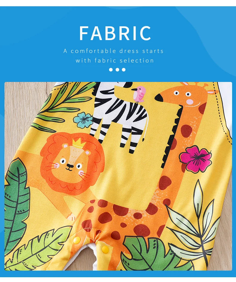 Baby Cartoon Animal Short Sleeve Jumpsuit