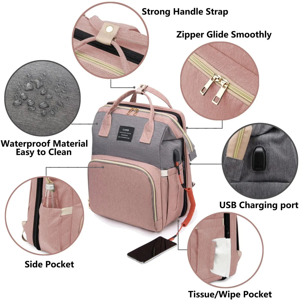 Lightweight Portable Mommy Bag with Folding Crib