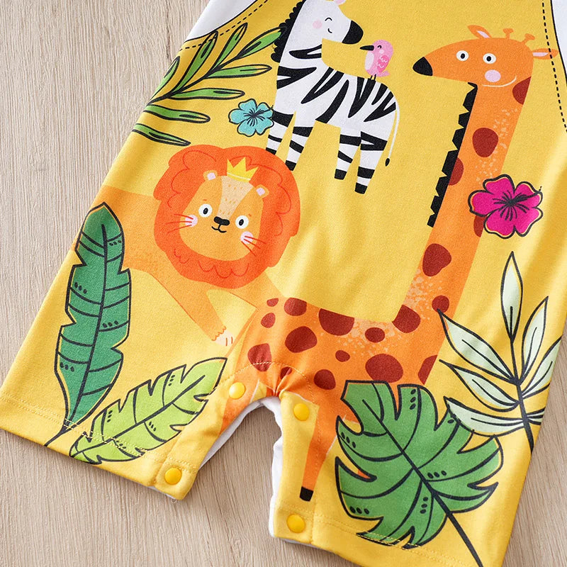 Baby Cartoon Animal Short Sleeve Jumpsuit